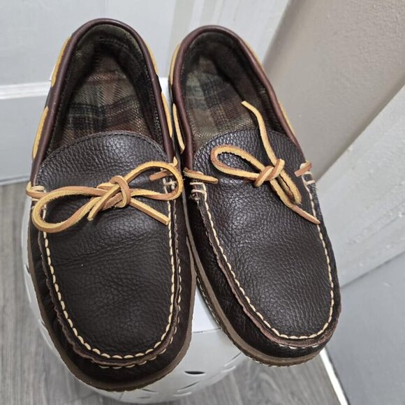 🌴LL Bean Mens Brown Handsewn Leather Moccasin Loafers Size 7✌️ - Picture 1 of 7